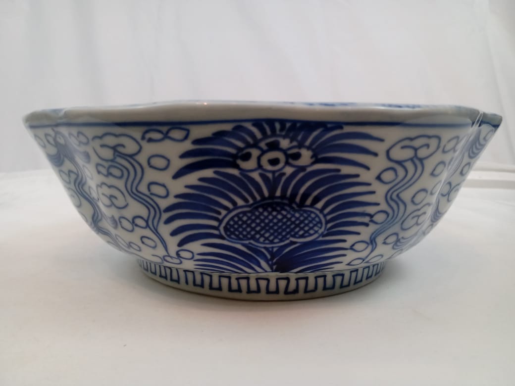 Japanese Imari Porcelain Blue and White Large Serving Bowl.