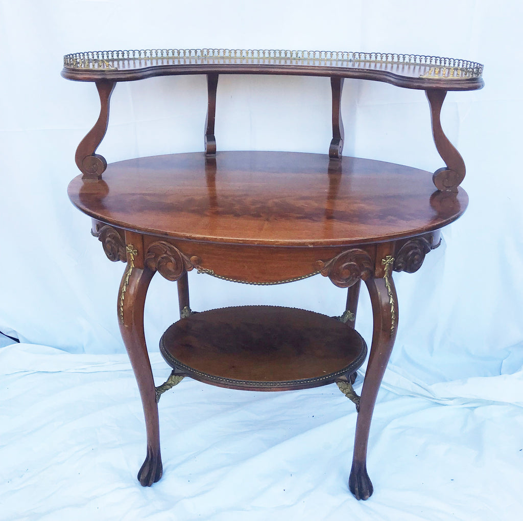 French Serving Table with Upper Shelf and Gallery. Circa 1900