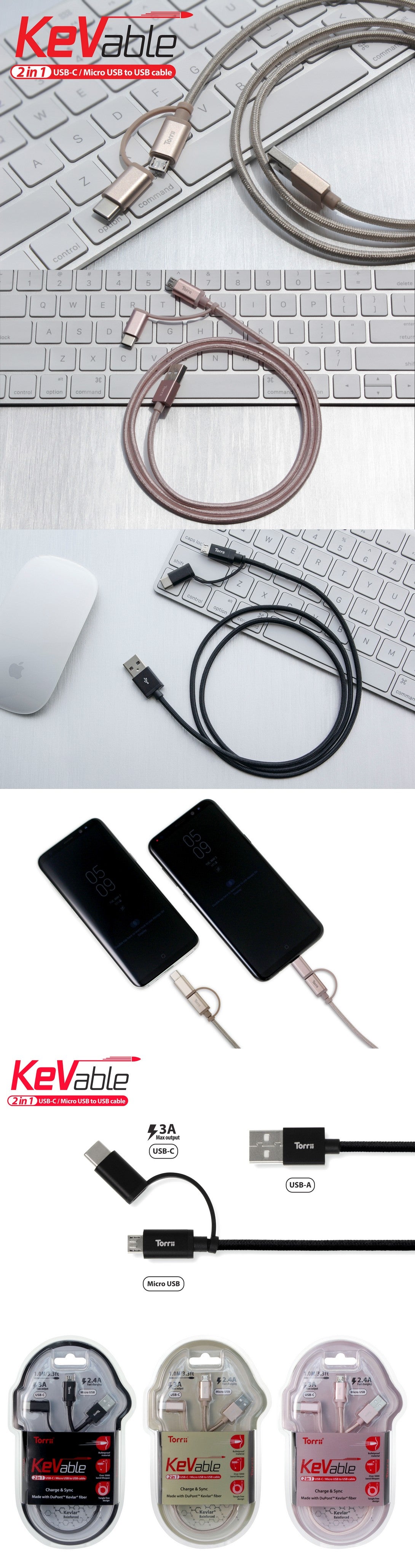 Torrii KeVable 2 in 1 USB-C / Micro USB 傳輸充電線 (1M)