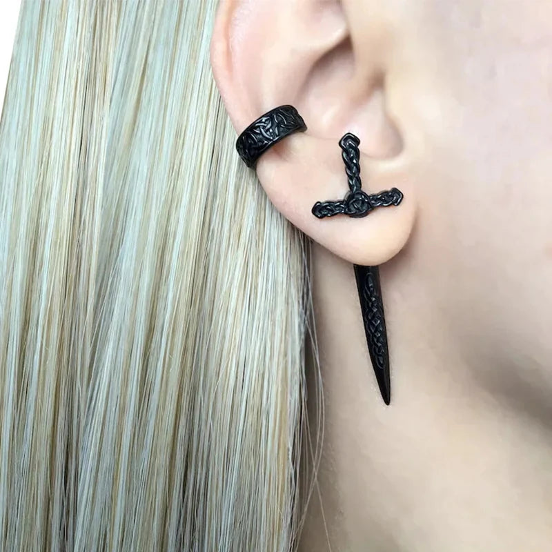 Goth Sword Themed Earrings - black