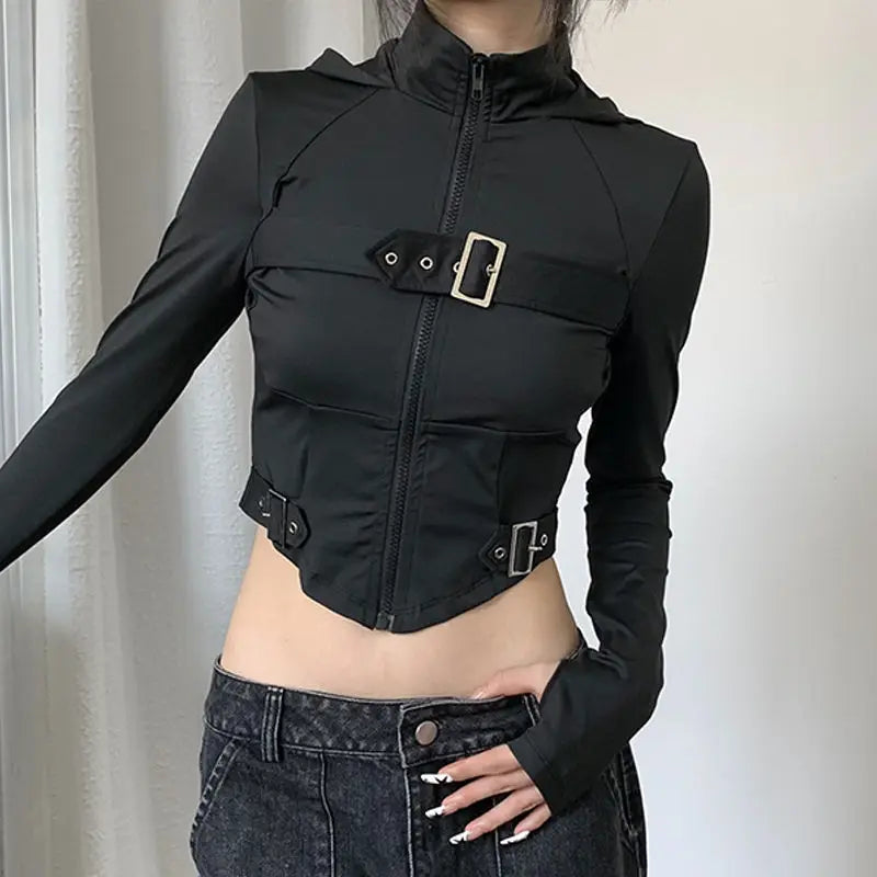 Black Grunge Goth Buckle Top - M / black
