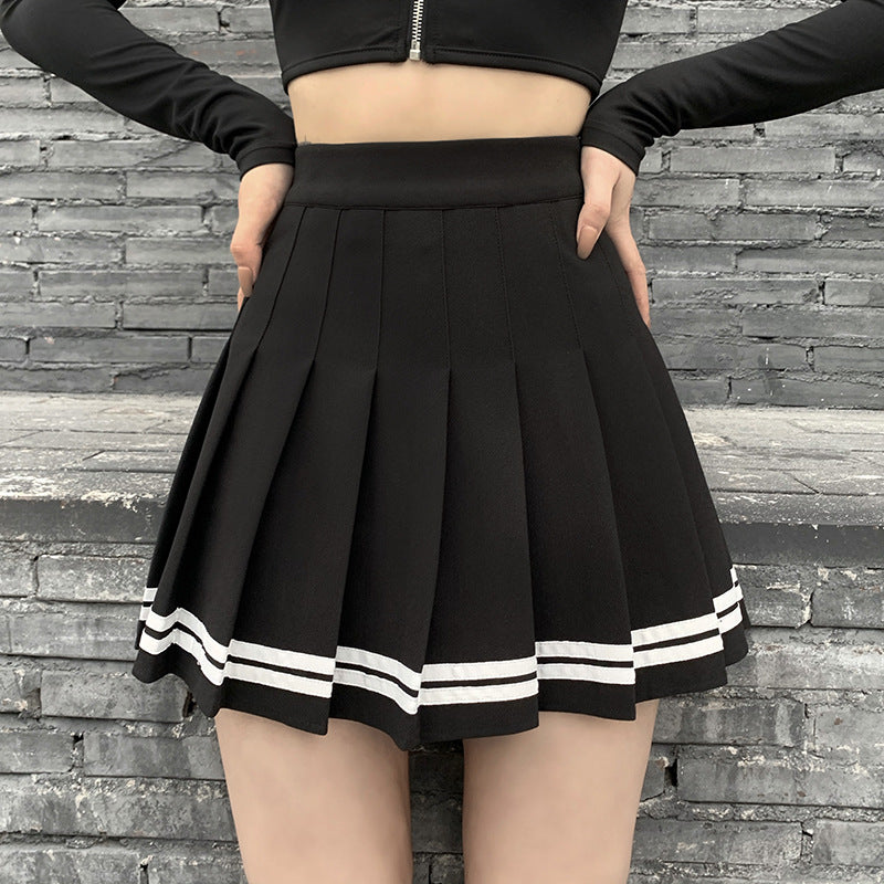 Throne  'Deadly Delight' Black Grunge Skirt with White Stripes