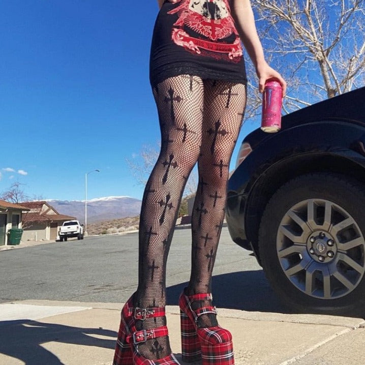 Lunedear Woman Goth Tights Gothic Fishnet Stockings Sexy Black Alterna –  lunedear