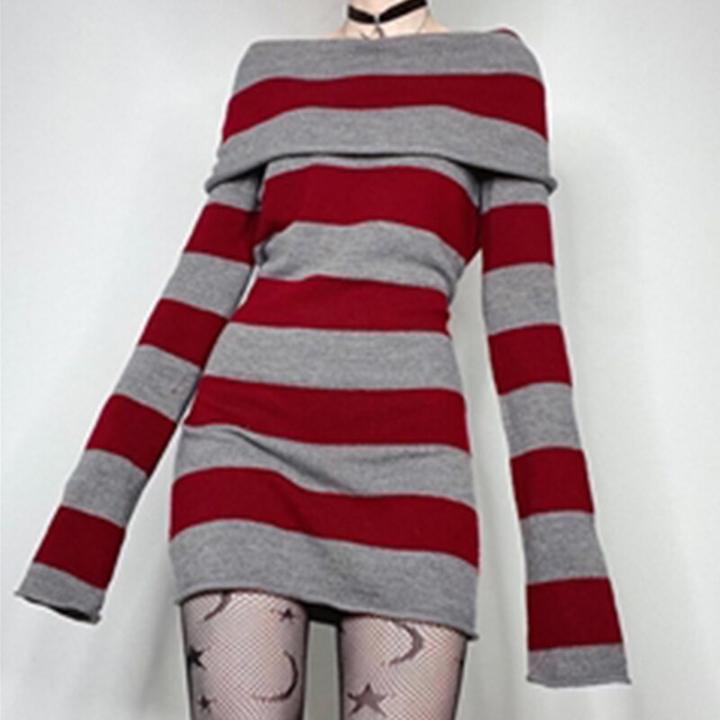 'Embers' Red & Grey Sweater Dress