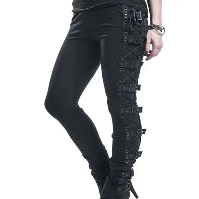 ROMWE Goth Lace Up Side Split Thigh Flare Leg Pants