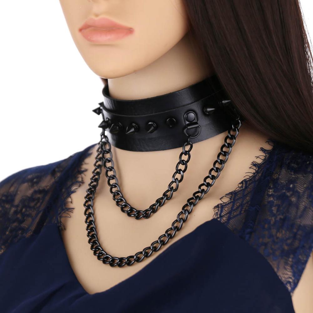 Deepest Black' Long Double Chain Spike Choker | Throne Gift Store