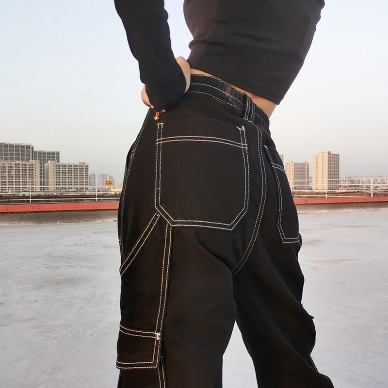 Black Denim Chain Jogger Pants