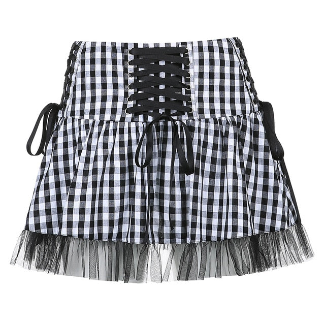 Deadly Delight' Black Grunge Skirt with White Stripes Black / Xs