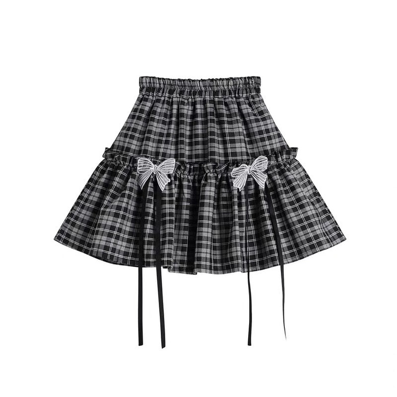 'Poltergeist' Grey and black plaid bow skirt at $29.99 USD l Rags n Rituals