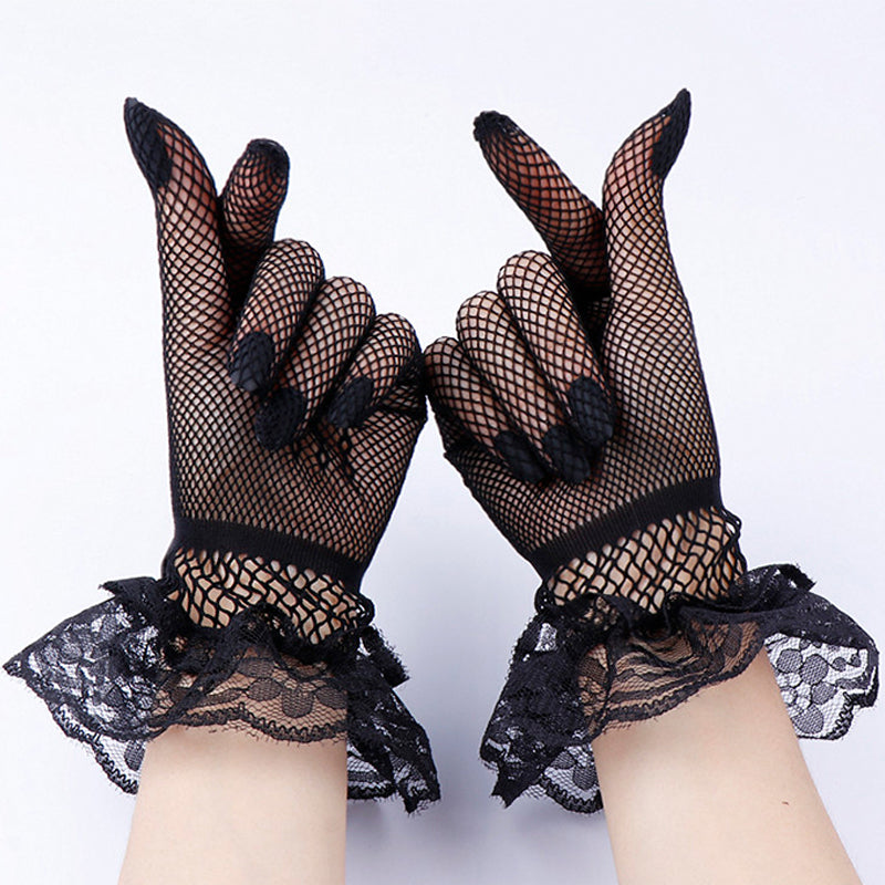 Lace Ruffle Fishnet Gloves in Black – BraTopia
