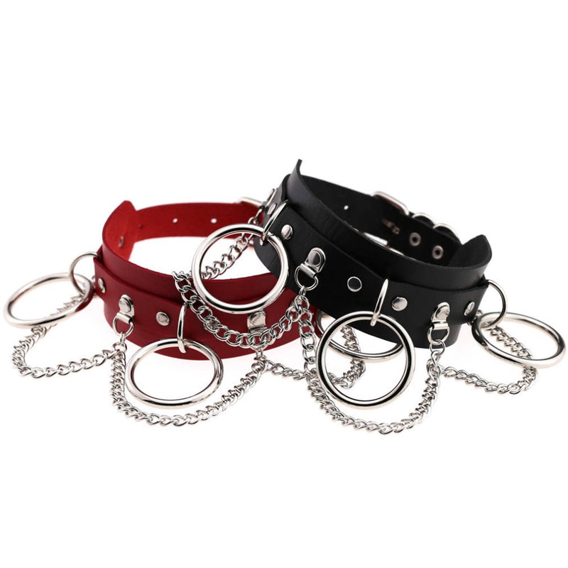 Faux Leather O Ring Chain Choker 2 Colours Black Or Red Rags N Rituals