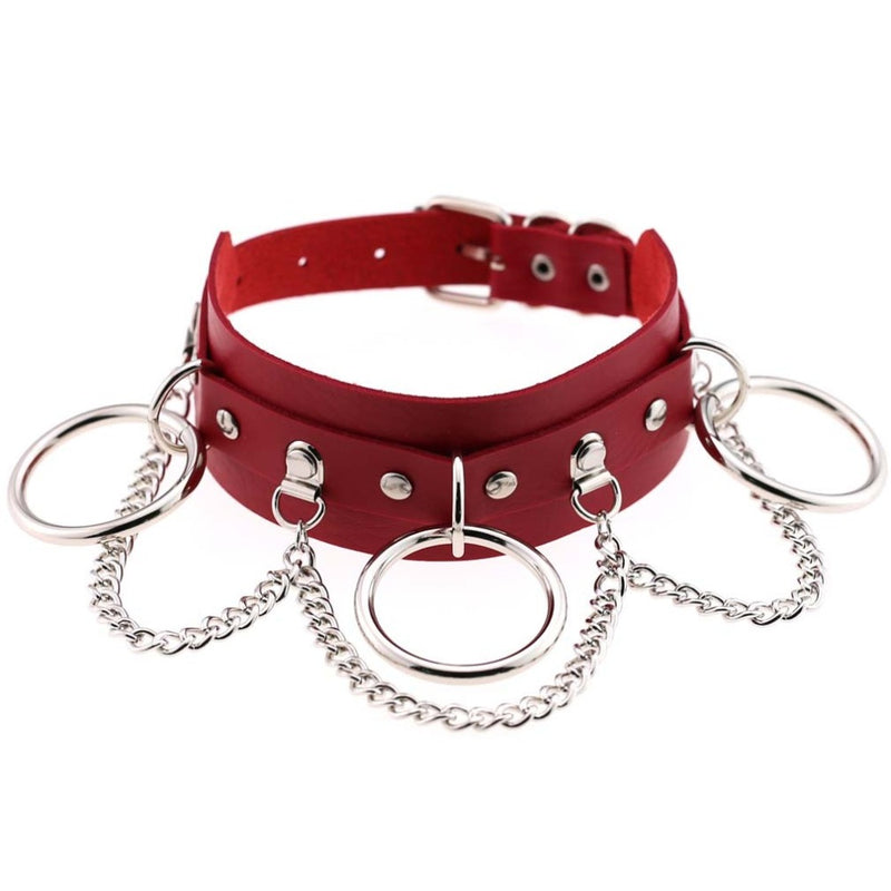 Faux Leather O Ring Chain Choker 2 Colours Black Or Red Rags N Rituals