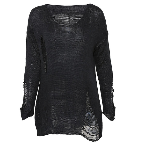 'Sleepy Hollow' Black Grunge Ripped Sweater at $34.99 USD l Rags n Rituals
