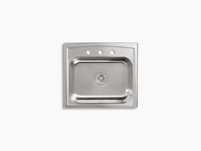 Kohler Toccata Drop In Stainless Steel Single Bowl Kitchen Sink With 3 Faucet Holes K 3348 3 Na