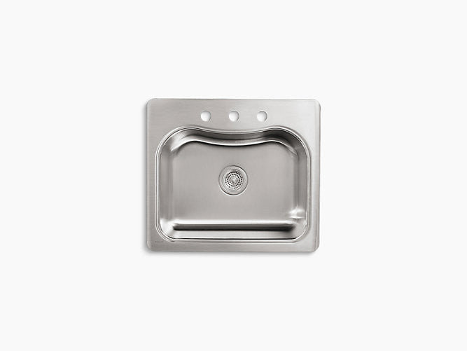 Kohler Staccato Drop In Stainless Steel Single Bowl Kitchen Sink With 3 Faucet Holes K 3362 3 Na