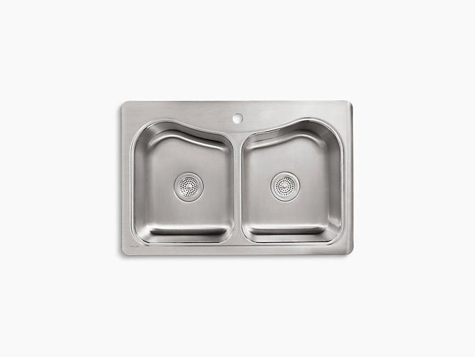 Kohler Staccato Drop In Stainless Steel Equal Double Bowl Kitchen Sink With One Faucet Hole K 3369 1 Na