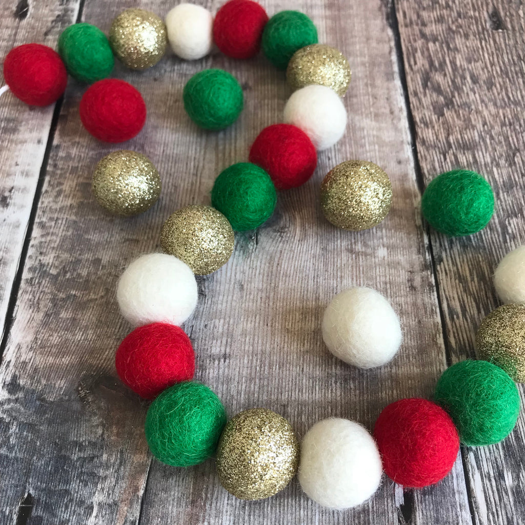 Christmas Pom Pom Garland with Red, Green and White Pom Poms