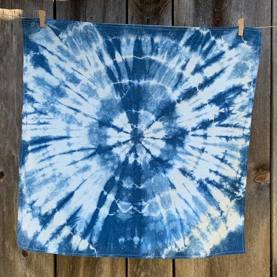 Indigo Dyed Shibori Tea Towel in Burst by Fiber + Mud