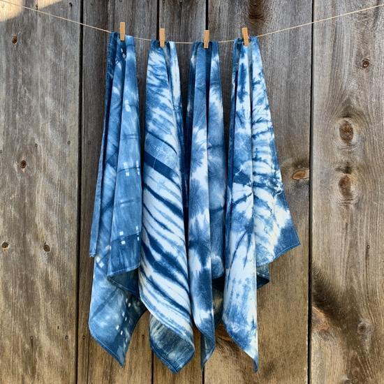 Indigo Dyed Shibori Tea Towel in Stars by Fiber + Mud