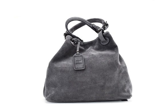 grey suede bucket bag