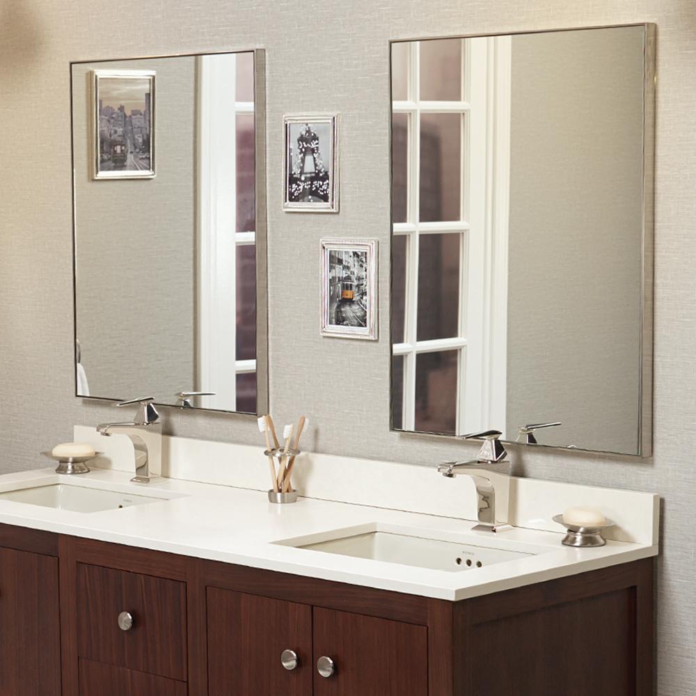 24" fortune contemporary metal framed bathroom mirror in brushed nicke