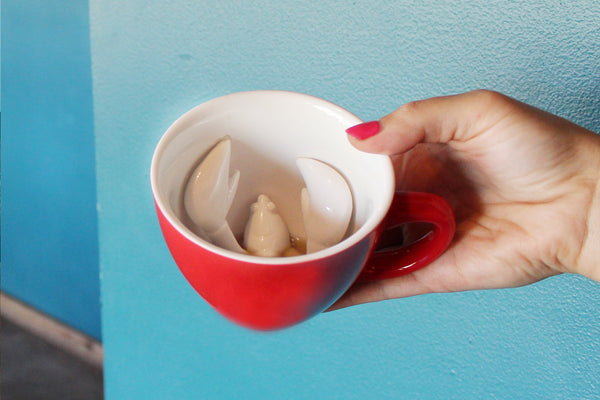 Creature Cups. Hidden Creatures in Your Cup, Lion Coffee Mug, Red & White  Fun