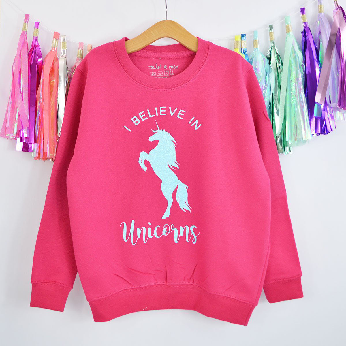 I Believe In Unicorns Cute Kids Slogan Sweatshirt Rocket Rose