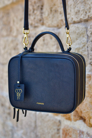 FERRON Black Crossbody bag featured in Eluxe Magazine