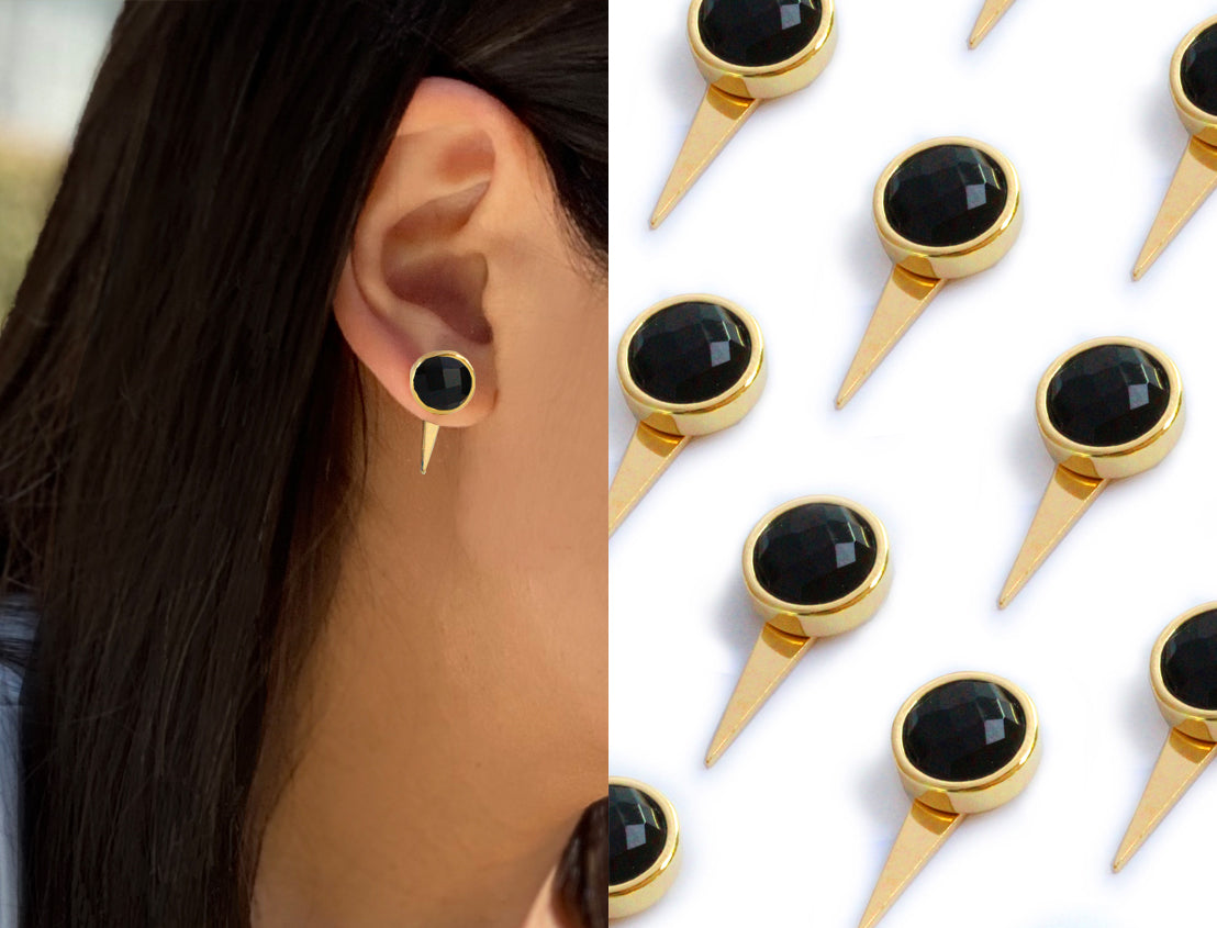 FIRE 3-Way Black Onyx Gemstone Stud Earring Jackets in 24K Gold by Sonia Hou - Demi-Fine Jewelry