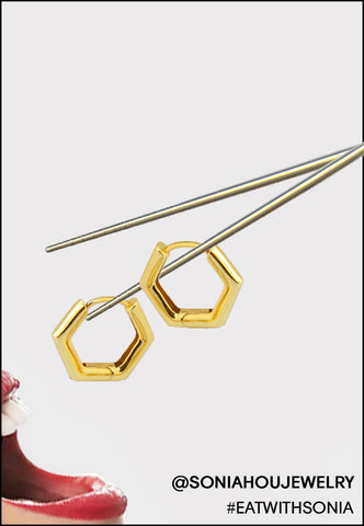 Innovate Hexagon Huggies in 18K Gold Vermeil by SONIA HOU Jewelry