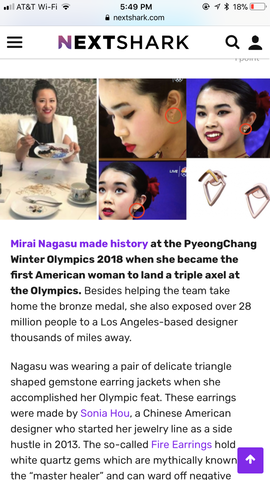 NEXTSHARK featured Chinese American SONIA HOU Jewelry designer for designing earrings that the Olympians wore