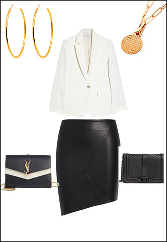 PERFECT Gold Hoop Earrings in 18K Rose Gold Vermeil - Sterling Silver base - paired with black leather skirt and YSL purse and gold necklace by SONIA HOU Jewelry