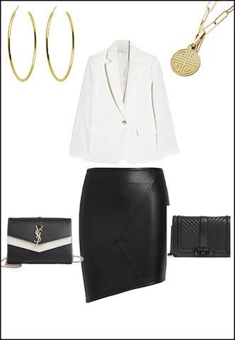 PERFECT Gold Hoop Earrings in 925 Sterling Silver - paired with black leather skirt and YSL purse and gold necklace by SONIA HOU Jewelry