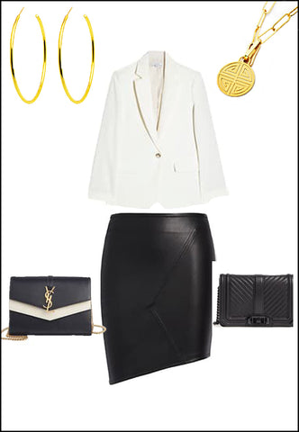 PERFECT Gold Hoop Earrings in 18K Gold Vermeil - Sterling Silver base - paired with black leather skirt and YSL purse and gold necklace by SONIA HOU Jewelry