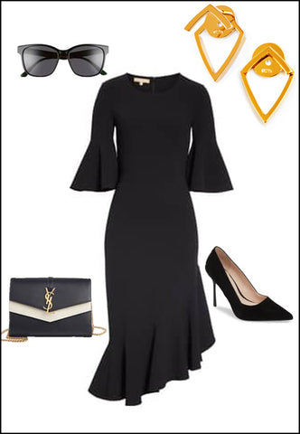 Trill 18K Rose Gold Vermeil Earring Jackets by Sonia Hou Jewelry paired with Black dress, shoes and sunglasses