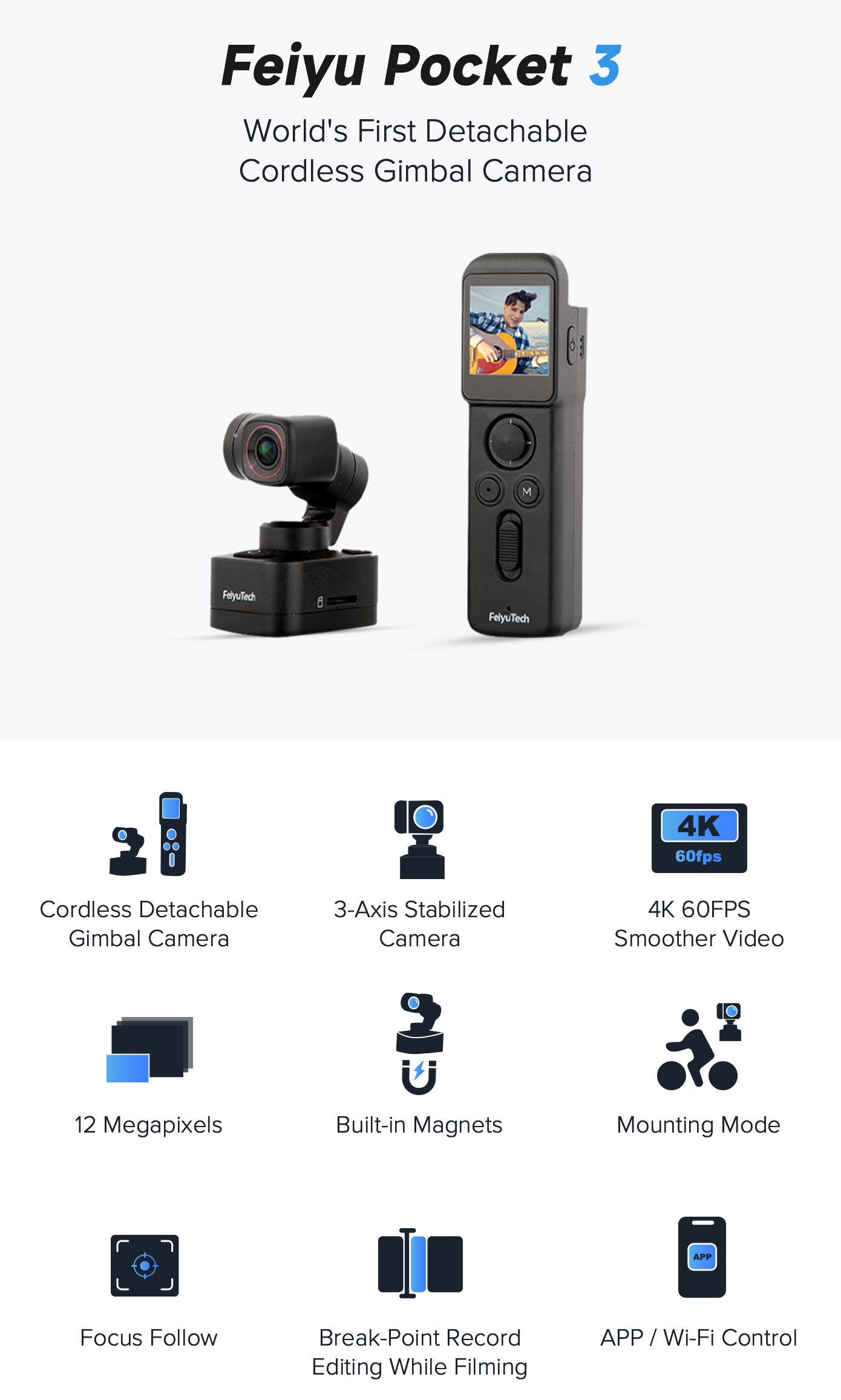 Übersicht über die stabilisierte Feiyu Pocket3-Kamera