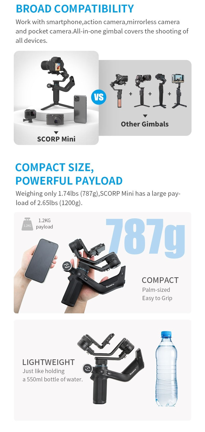 FeiyuTech Scorp Mini's compatibility compared with other gimbals