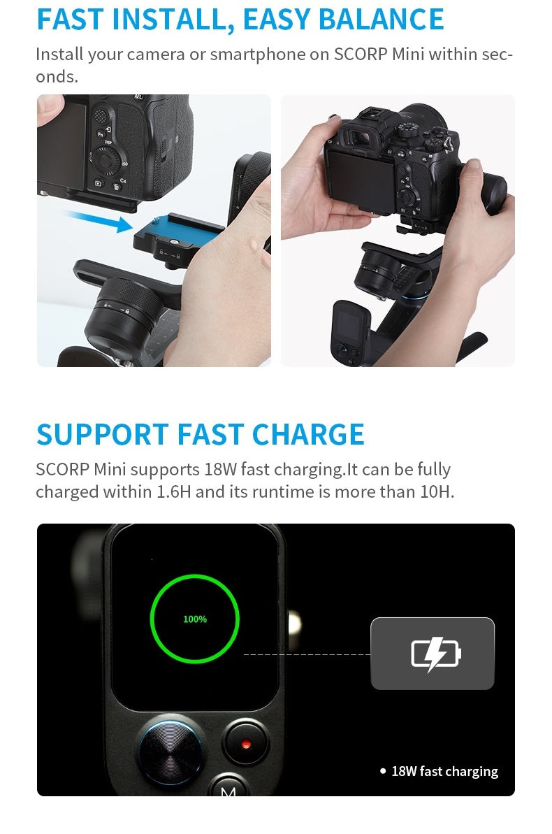 FeiyuTech Scorp Mini's 18w fast charging