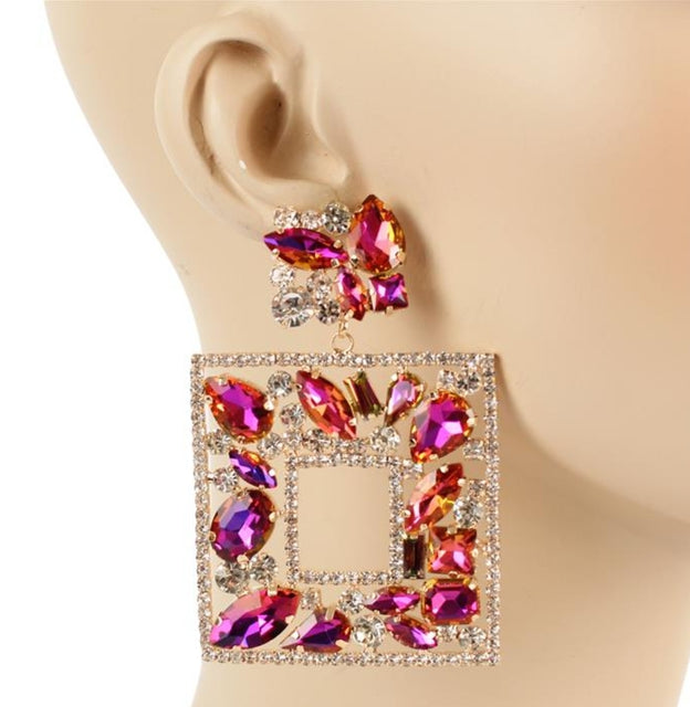Gold and Pink Square Jewel Earring