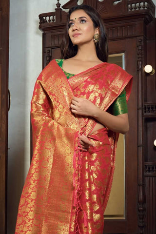 red saree, chiffon saree