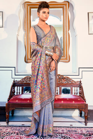 Buy BUY Beige Pashmina Saree, Sari for Wedding Reception Party Function Wear  Kashmiri Weaving Silk Kani Saree for Women, Royal Look Sarees Gifts Online  in India…