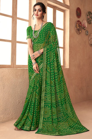 Forest Green Chiffon Saree