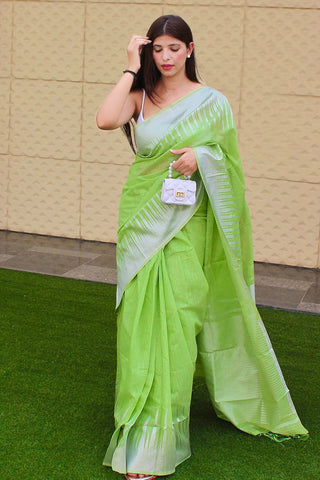 Lime Green Cotton Saree