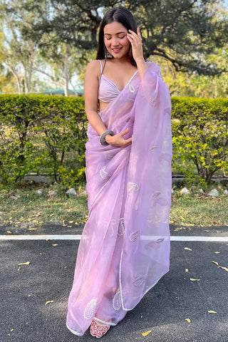 Lilac Purple Organza Saree