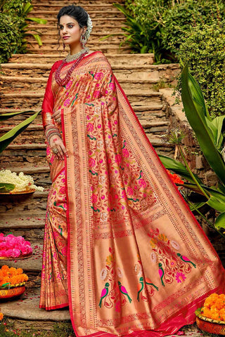 Crimson Red Golden Paithani Saree