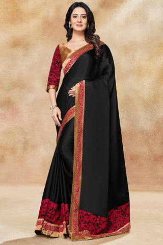 Ink Black Satin Silk Saree