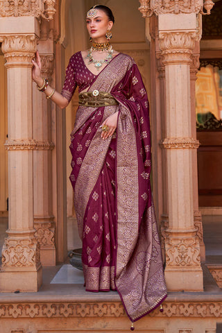 Dark Maroon Banarasi Silk Saree