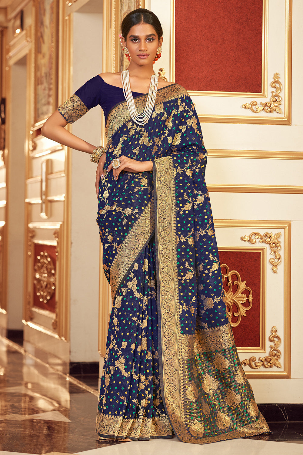 Buy Navy Blue Chiffon Saree online-Karagiri