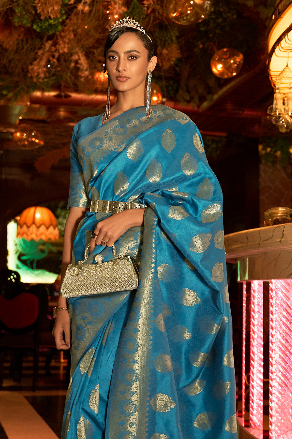 Buy Cerulean Blue Kanjivaram saree online-Karagiri