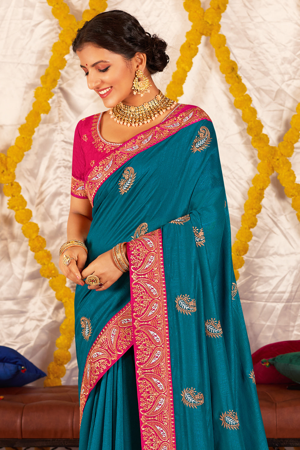 Buy Cobalt Blue South Silk Saree online-Karagiri